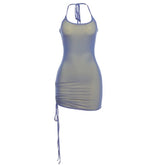 Drawstring Strap Sleeveless Halter Bodycon Fashion Skinny Summer Sexy Mini Dress